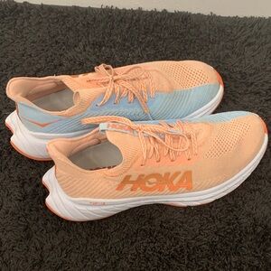 Hoka Peach and Light Blue Sneakers